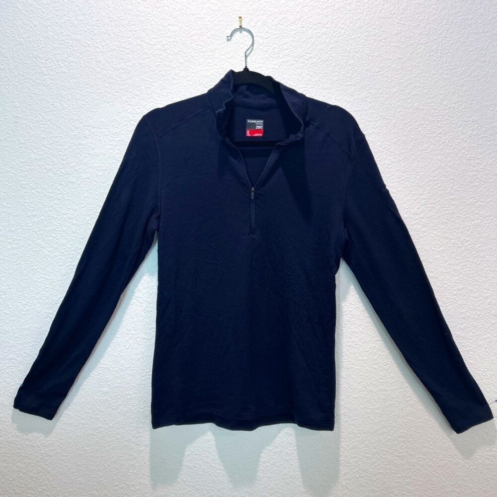 Icebreaker Merino 260 Tech Long Sleeve Half Zip Wool Thermal Top Navy Small